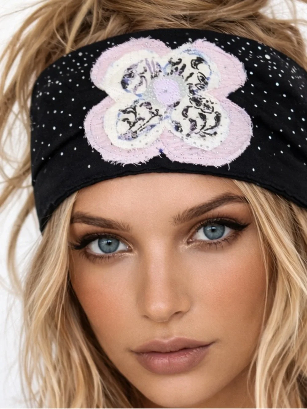 Boho Patchwork Wide Headbands Duo, Fits All Rhinestone Cotton Linen Hairbands